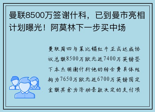 曼联8500万签谢什科，已到曼市亮相计划曝光！阿莫林下一步买中场