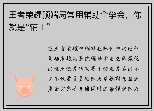 王者荣耀顶端局常用辅助全学会，你就是“辅王”